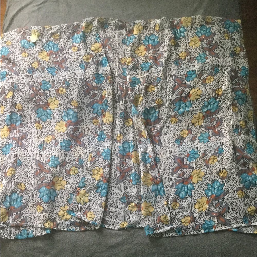 NWT L floral multicolor metallic Gold open kimono chiffon